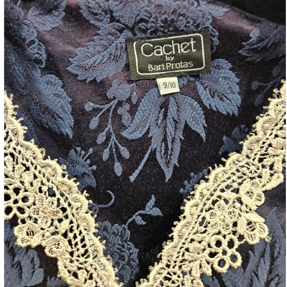 Cachet Bari Protas Navy Blue Floral Lace Trim Blazer Jacket 9 10 Vintage Y2K - Picture 2 of 3